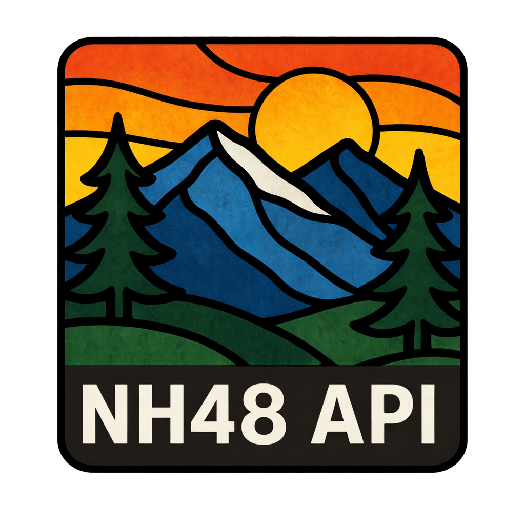 NH48 API logo featuring a stylized White Mountains badge